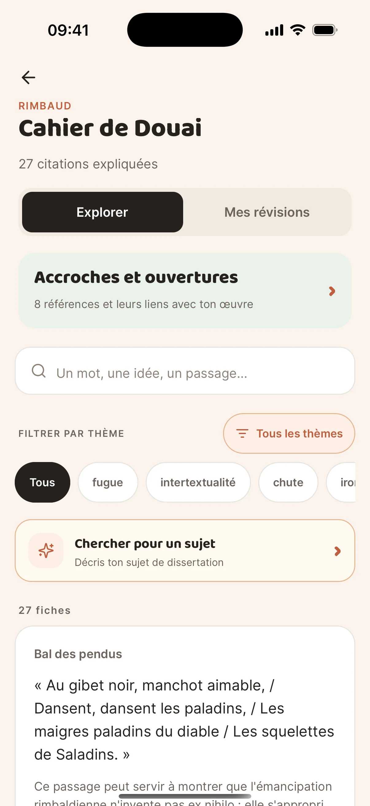 Cahier de Douai de Rimbaud : 27 citations expliquées, à filtrer par thème