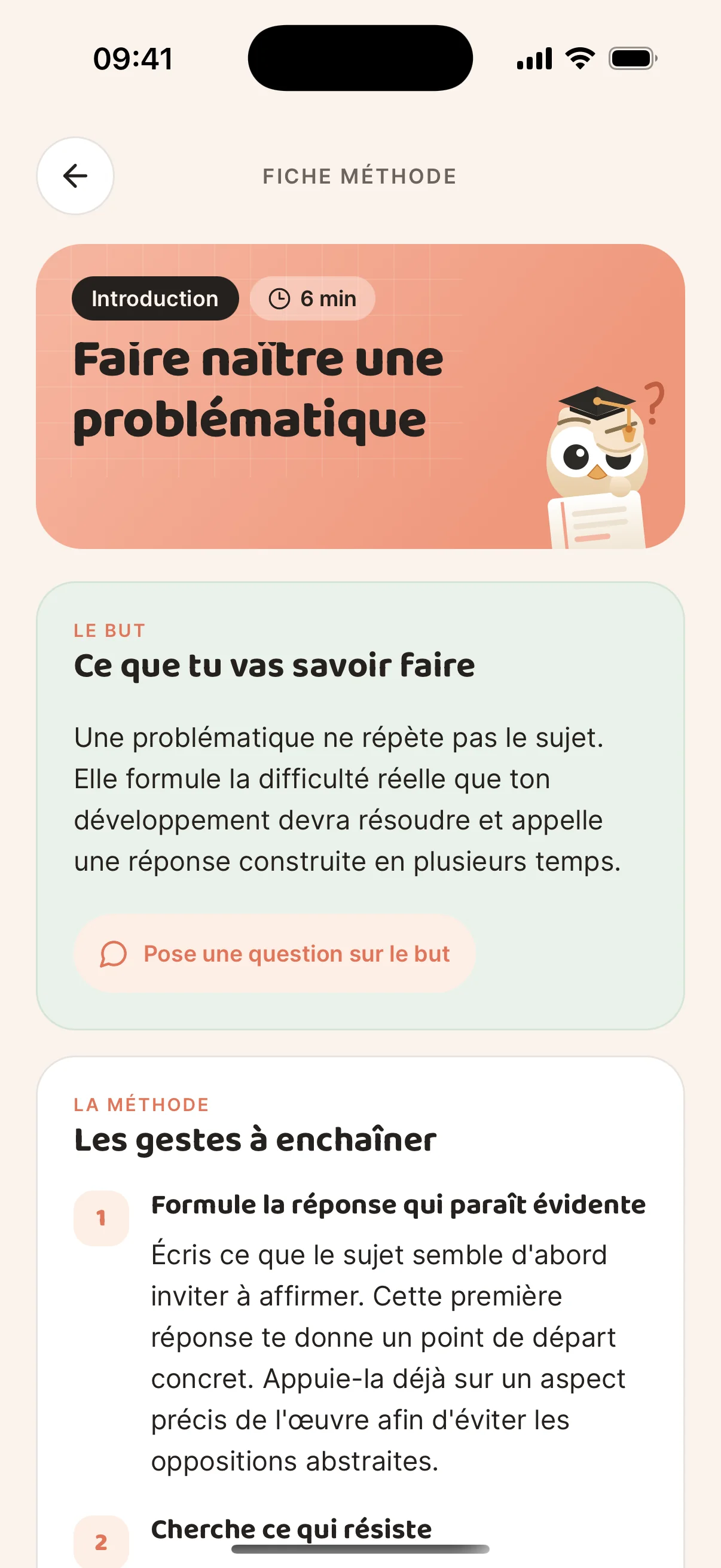 Fiche méthode Faire naître une problématique : le but de la leçon puis les gestes à enchaîner